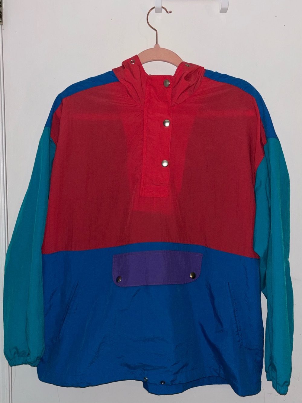 Men's Colorblock Pullover Jacket - Red/Blue/Teal